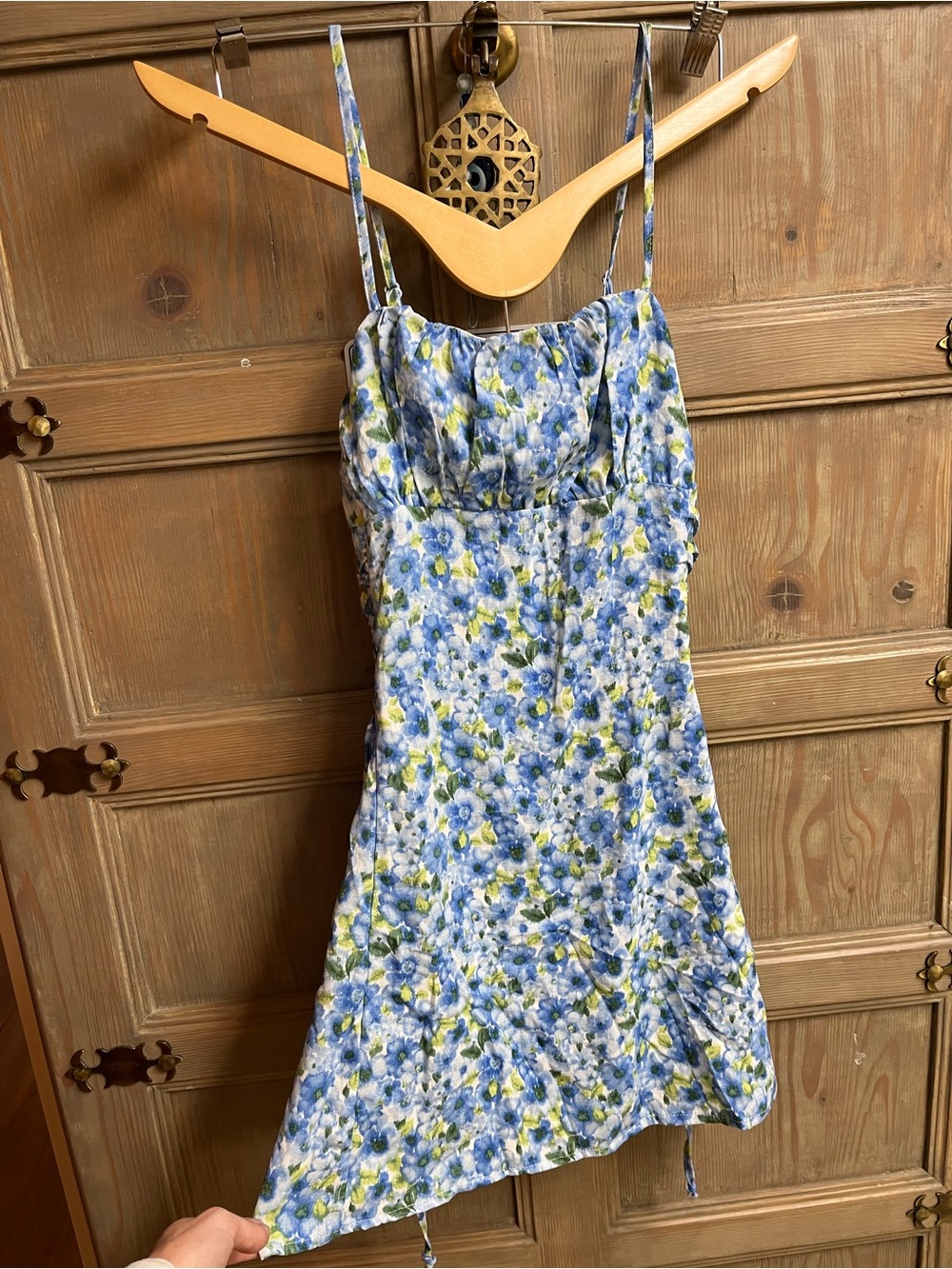 Floral Blue and Green Spaghetti Strap Summer Dress